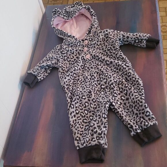 Adorable Fleece Animal Printed Carter's Hooded Jumpsuit Sz 3 Mos - Picture 1 of 6